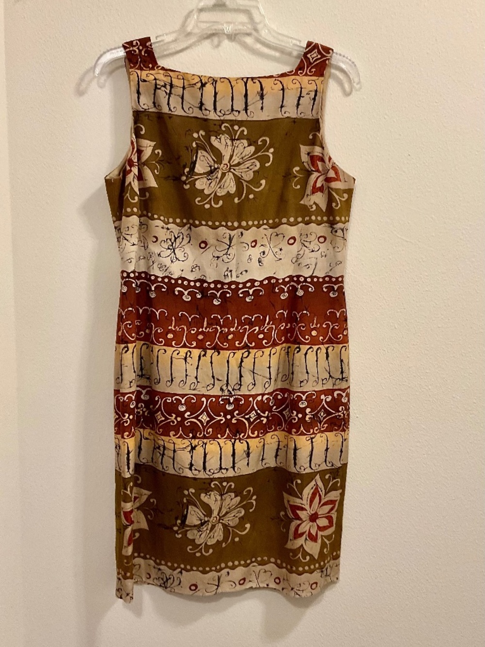 "Jones of NY" Silk/Linen Sleeveless Sheath Dress in a Geo Batik Pattern Sz 8